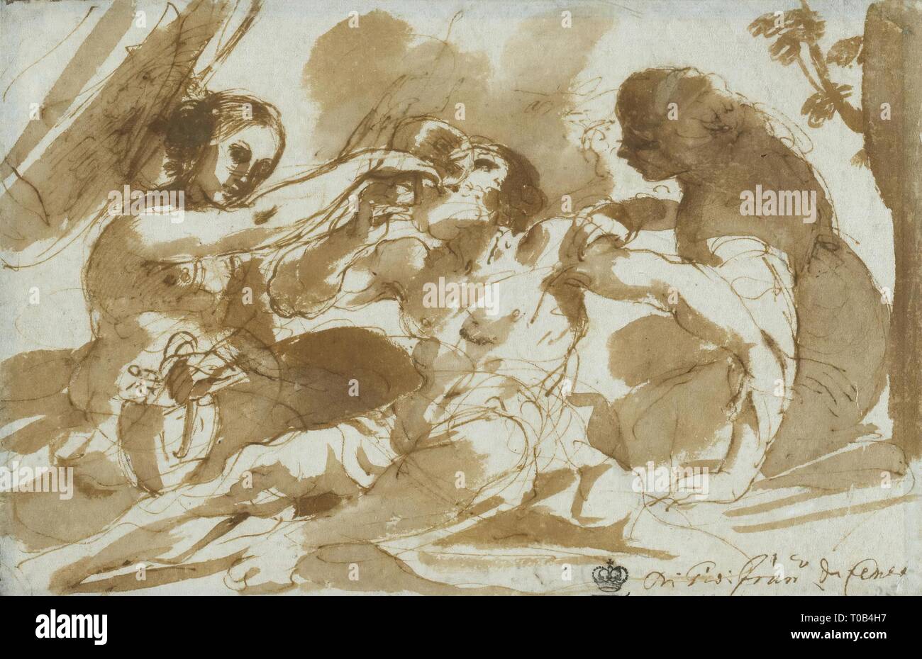 "Lot und seine Töchter". Italien, ca. 1617. Abmessungen: 13,5 x 20,5 cm. Museum: Staatliche Eremitage, St. Petersburg. Autor: Guercino (Giovanni Francesco Barbieri). Stockfoto