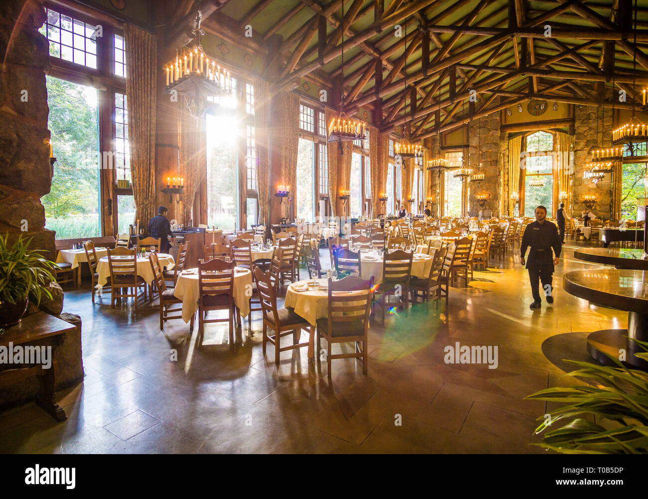 Esszimmer, das Majestic Hotel, Yosemite, Kalifornien Stockfoto