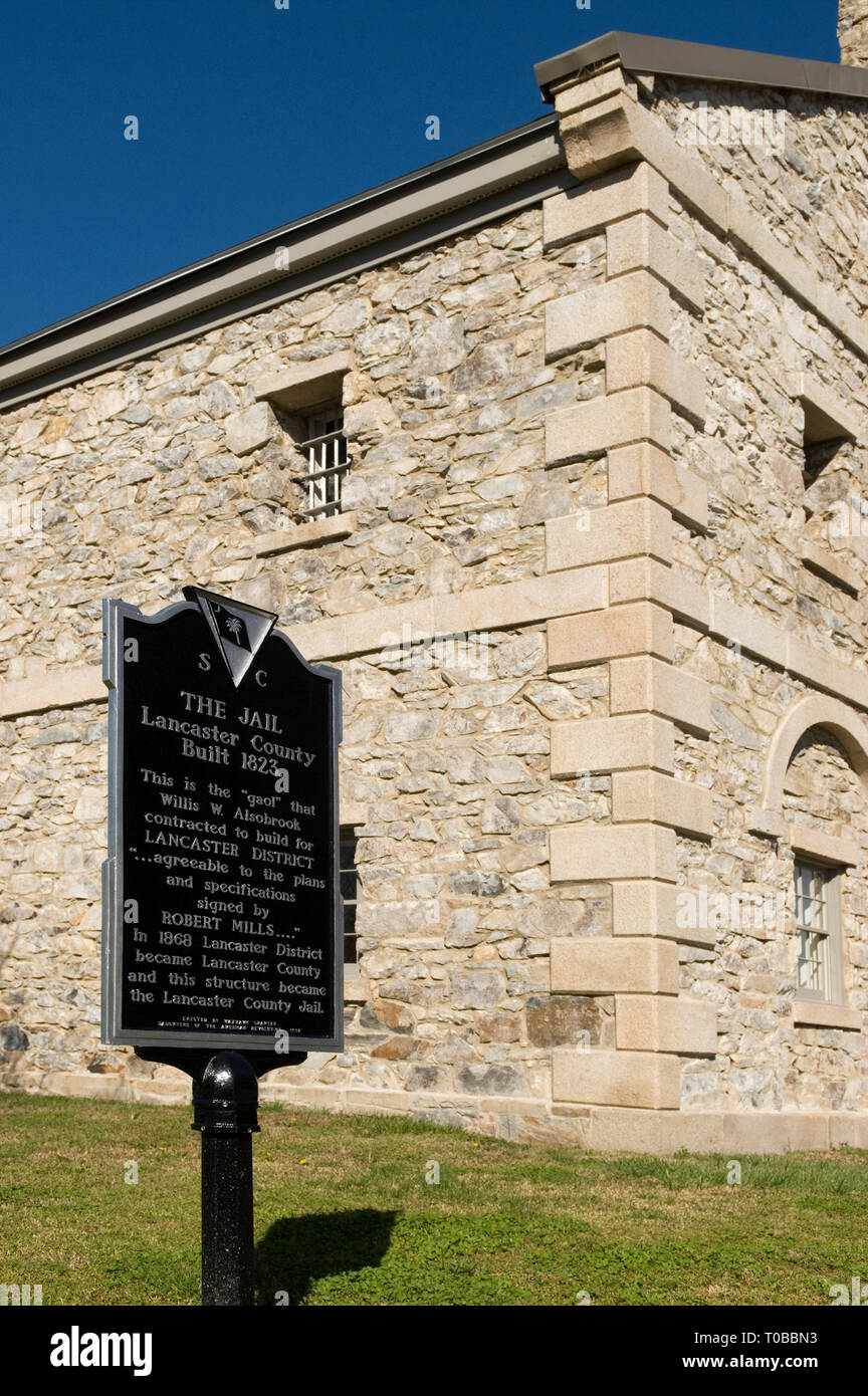 Alte Lancaster Gefängnis unterzeichnen, South Carolina, USA. Stockfoto