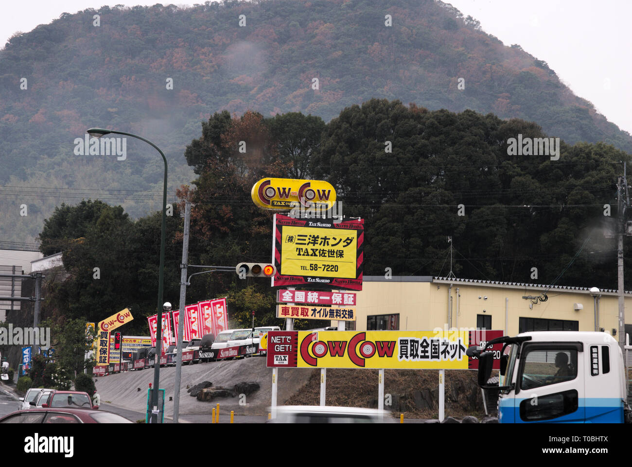 Schild für lustige Kuh in Sasebo-shi, Präfektur Nagasaki, Kyushu, Japan Stockfoto