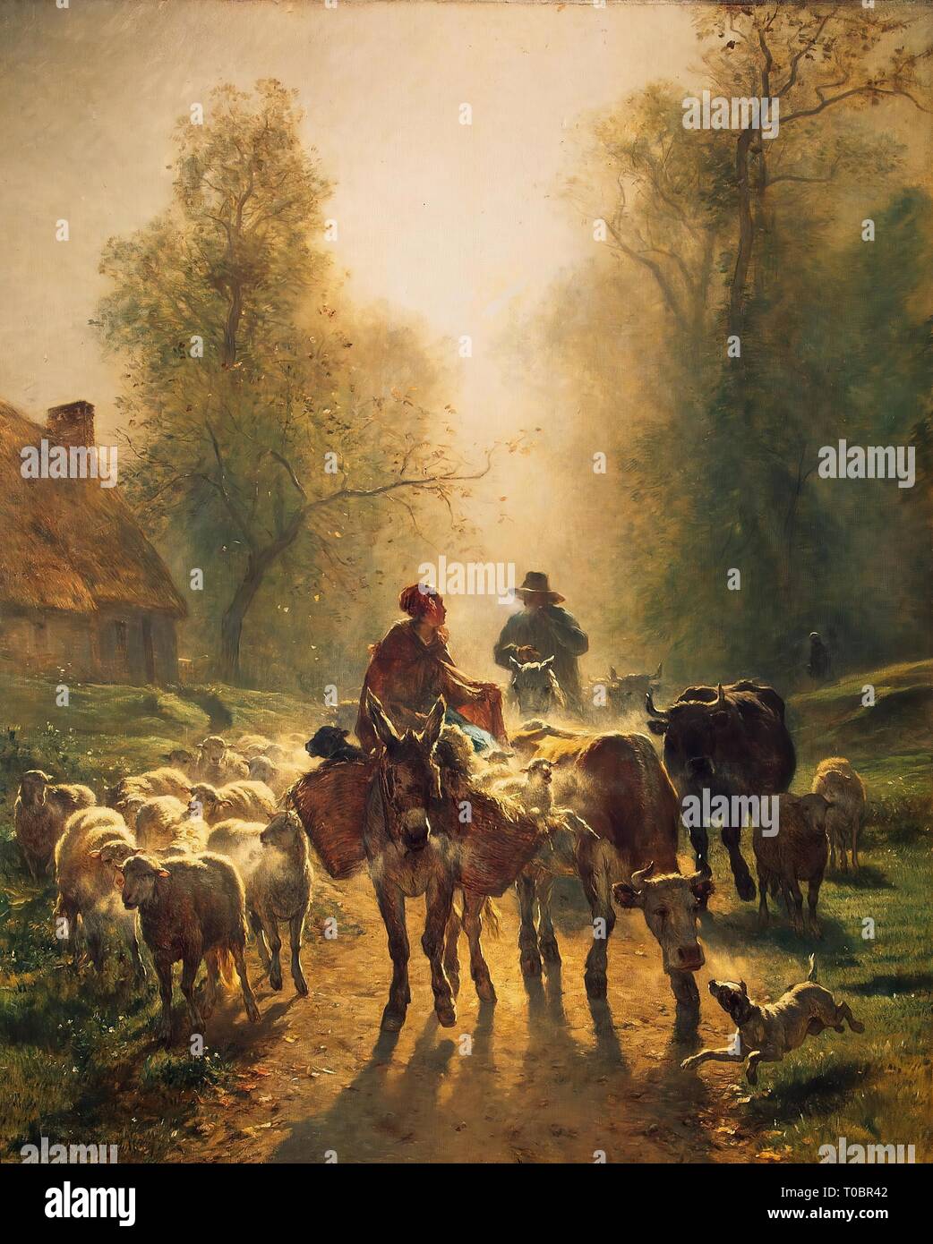 "Auf dem Weg zum Markt". Frankreich, 1859. Abmessungen: 260,5 x 211 cm. Museum: Staatliche Eremitage, St. Petersburg. Autor: CONSTANT TROYON. Stockfoto