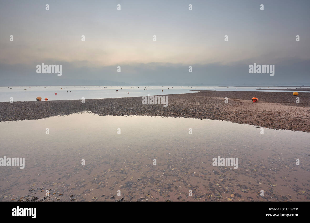 Ein abendlicher Blick von der Mündung des Flusses Exe bei Ebbe, Exmouth, Devon, Großbritannien. Stockfoto
