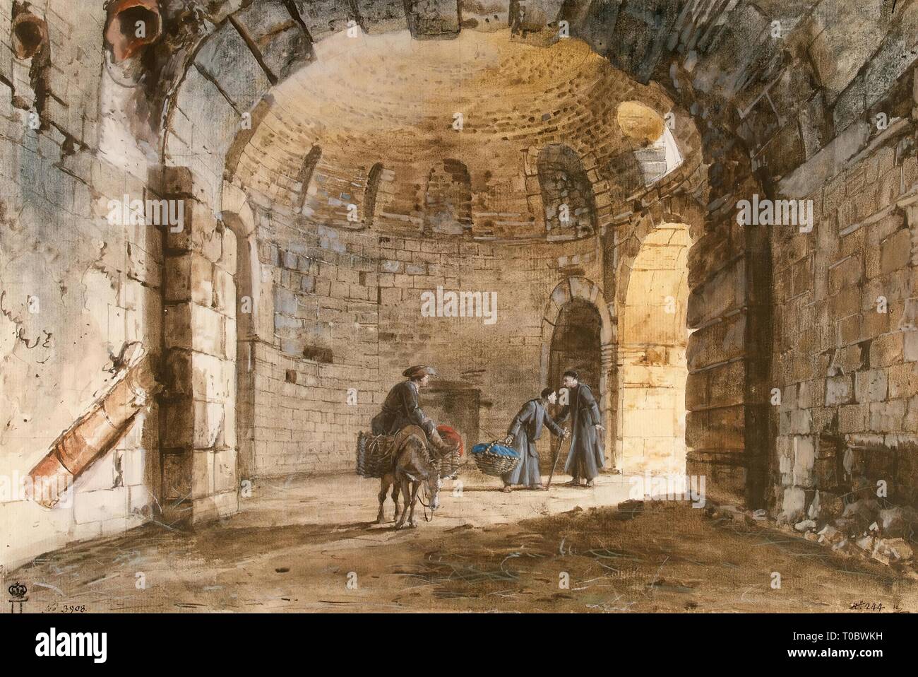 "Alte Thermae im Kloster der Karmeliten in Catania. Reihe von vorbereitenden Zeichnungen für den eingravierten Edition' Malerische Reise um die Inseln Sizilien, Malta und Lipari (Voyage pittoresque des Isles de Sicilie, de Malte et de Lipari... Par Jean Houel, Peintre du Roi. Paris. 1782. V. 1; 1784. V. II.1785.V.III.1787. V. IV. ). Frankreich, zwischen 1776 und 1779. Abmessungen: 28 x 41,5 cm. Museum: Staatliche Eremitage, St. Petersburg. Autor: Jean-Pierre-Laurent Houel. JEAN-PIERRE-LOUIS-LAURENT HOUEL. Stockfoto
