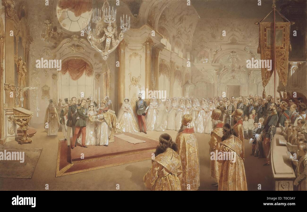 ' Hochzeit von Großherzog Alexander Alexandrowitsch und Großherzogin Maria Fiodorovna'. Hungary-Russia, 1867. Abmessungen: 45 x 72,2 cm. Museum: Staatliche Eremitage, St. Petersburg. Autor: MIHALY von ZICHY. Stockfoto