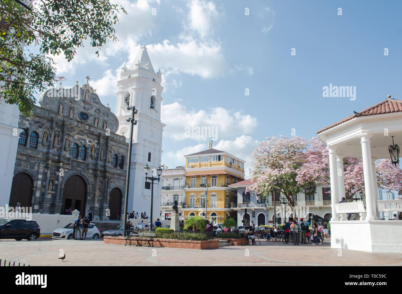 Plaza de la Independencia, Plaza Mayor und den Plaza Catedral in der Casco Viejo in Panama City Stockfoto