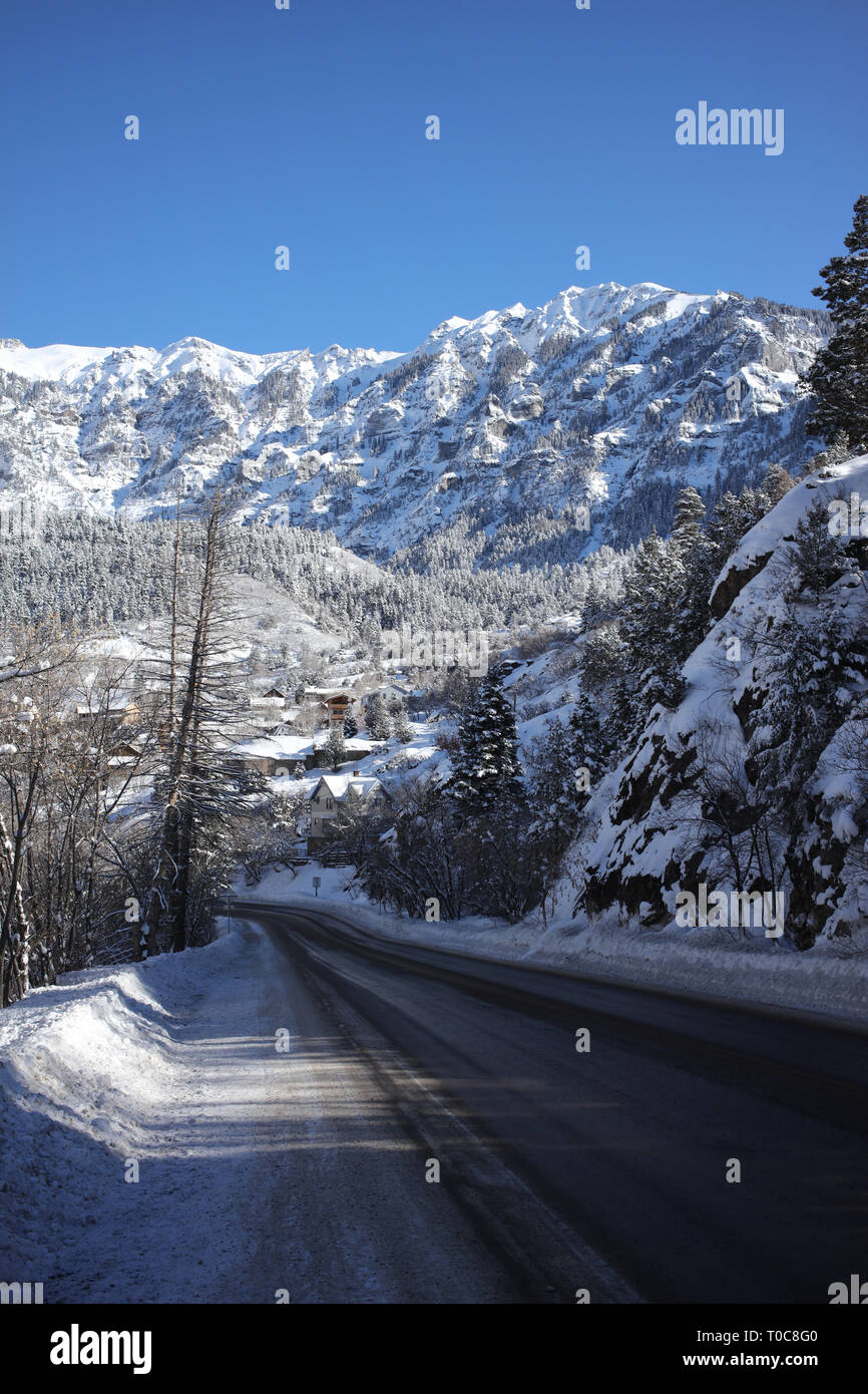 Ouray, Colorado - Januar 09, 2019: Highway 550 Minuten außerhalb von Ouray Stadt in Colorado, USA Stockfoto