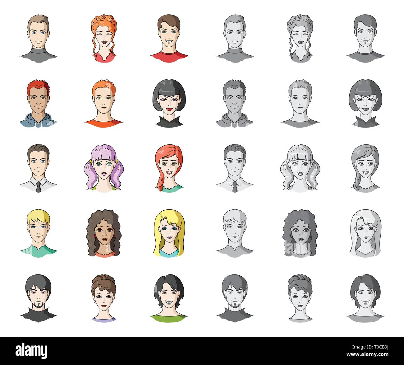 Avatar und Gesicht Cartoon, mono Icons im Set Sammlung für Design. Eine Person aussehen Vektor Symbol lieferbar Abbildung. Stock Vektor