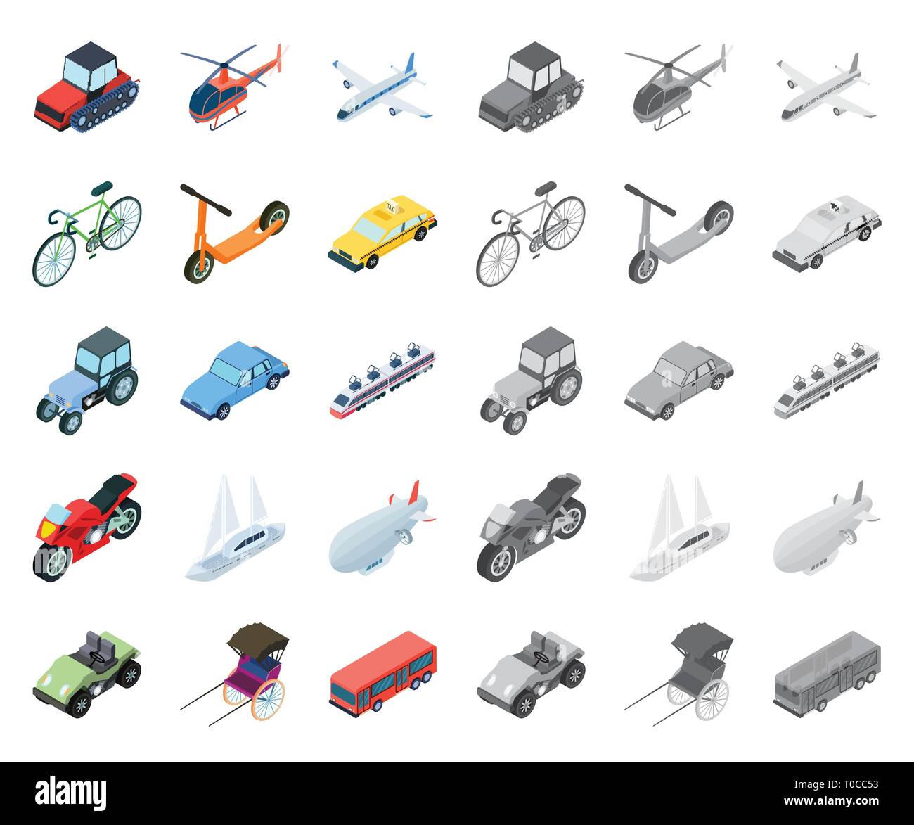 Luft, Flugzeug, Luftschiff, Kunst, Fahrrad, Bus, Auto, Warenkorb, Cartoon, Mono, Sammlung, Design, verschiedene, Golf, Hubschrauber, Icon, Illustration, isoliert, kubisch, Logo, Motorrad, Bewegung, Rikscha, Straße, Scooter, Meer, Satz, Zeichen, Symbol, Taxi, Technik, verfolgt, Traktor, Bahn, Verkehr, Transport, LKW, Typ, Vektor-, Fahrzeug-, Web-, Yacht Vektor Vektoren, Stock Vektor