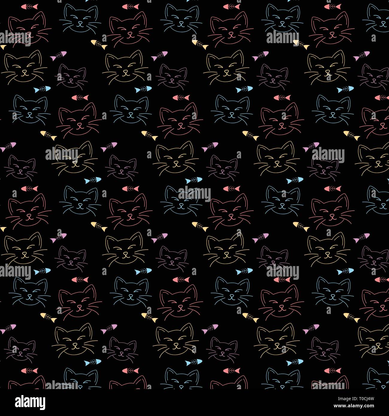 Cat Face und Gräten Muster Hintergrund, Vector EPS 10. Stock Vektor
