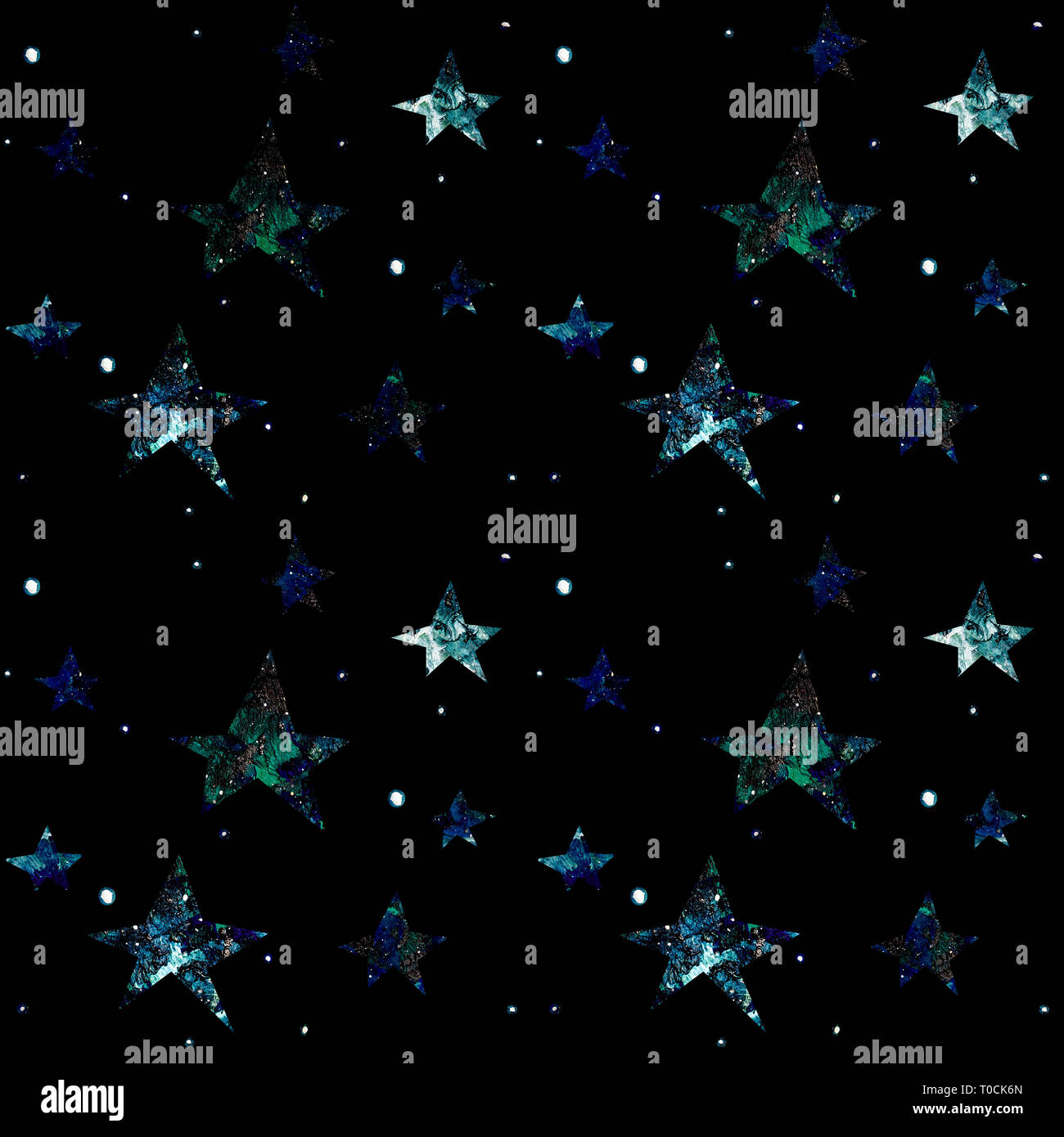 Platz nahtlose Muster auf einem schwarzen Hintergrund mit Sternen, Planeten, Galaxien. Stars gegen den Nachthimmel. Stockfoto