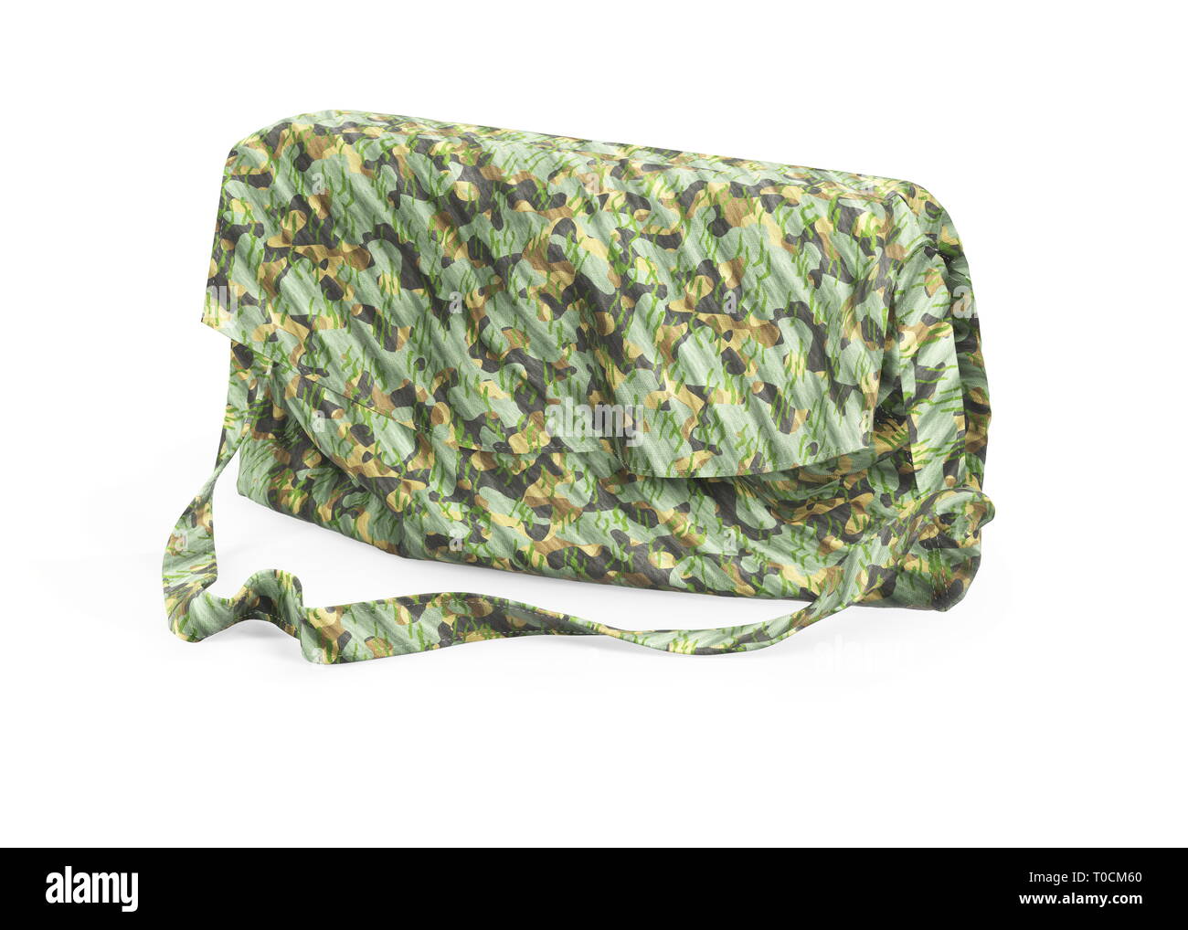 Modernen Schultertasche ist der mode-Stil camouflage Material im militärischen Stil. Auf weiß 3d Illustration isoliert Stockfoto