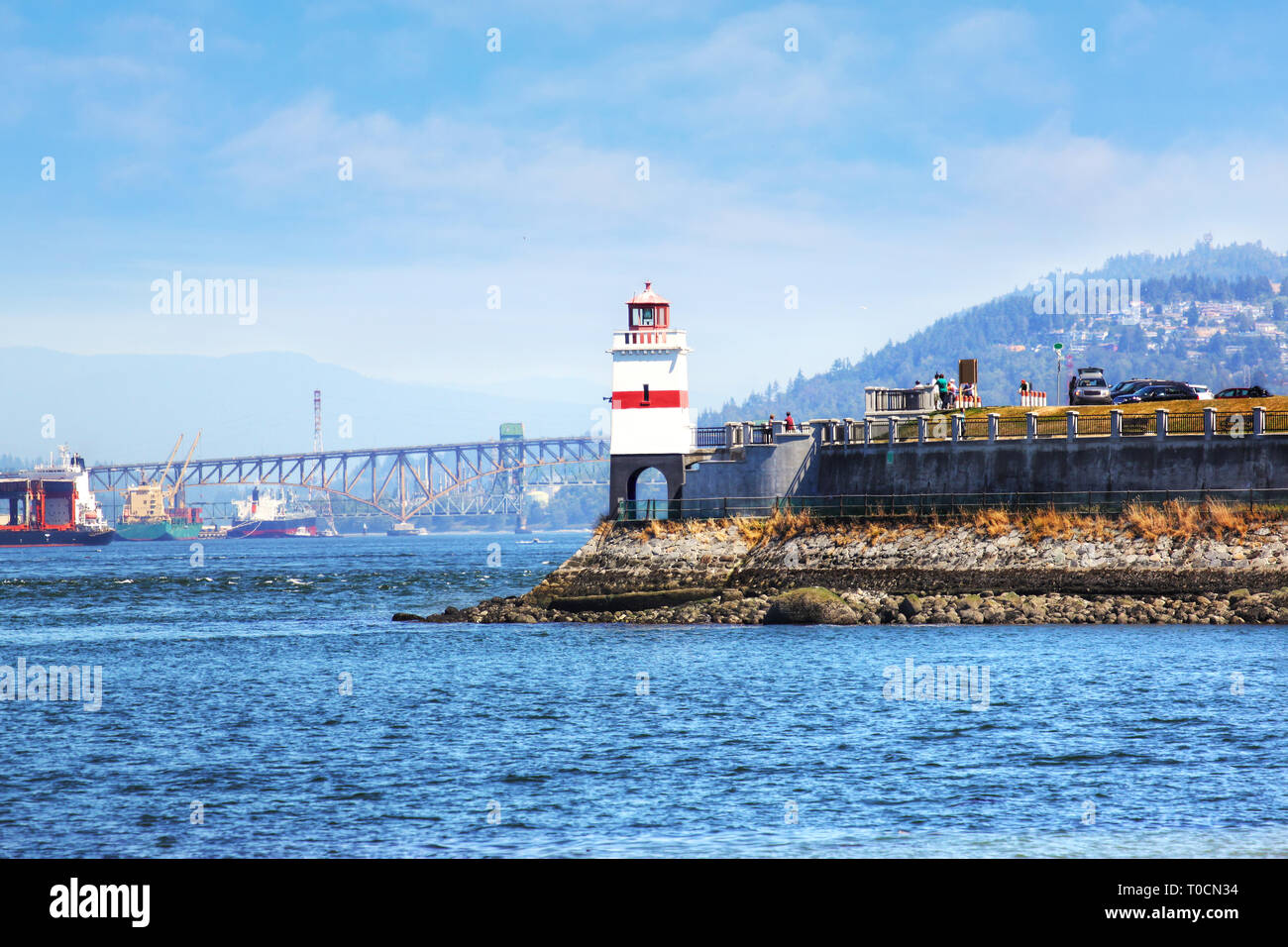 Historische Brockton Point Lighthouse am Stanley Park in Vancouver, British Columbia, Kanada. Benannt nach Franz Brockton, der Leuchtturm hat einen 100-Jahr Stockfoto