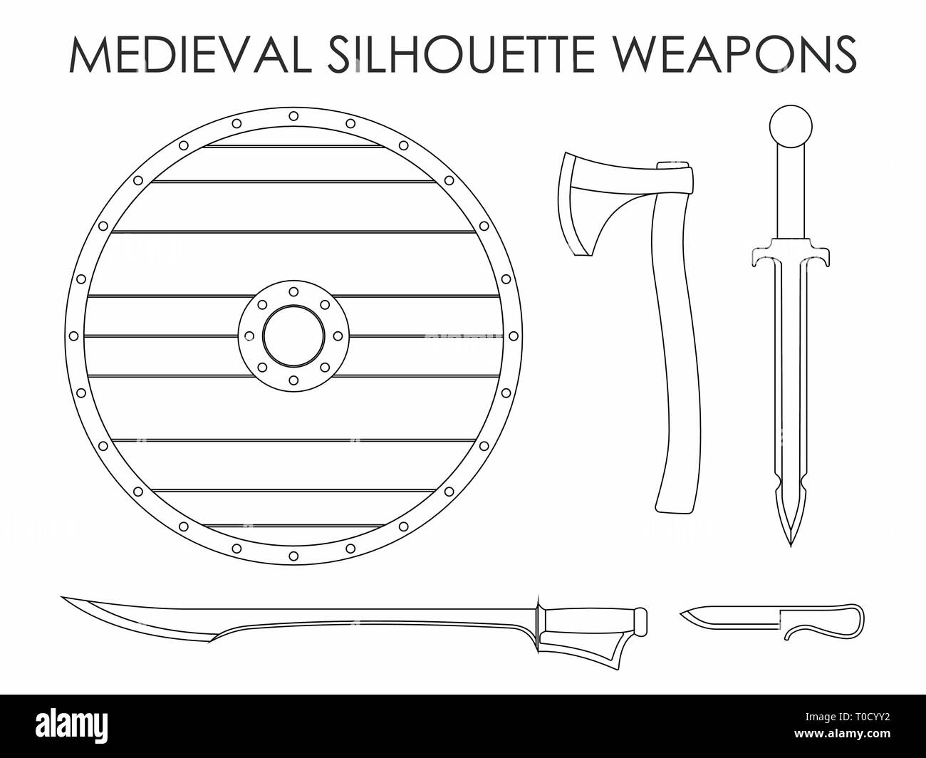 Mittelalterlichen Silhouette Waffen Stock Vektor