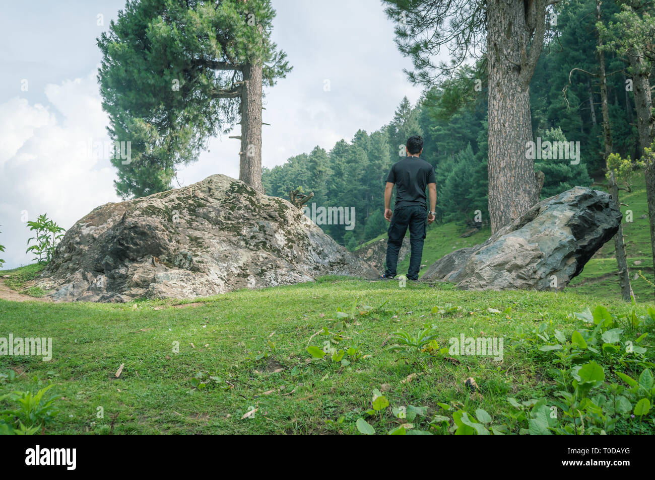 Eine Person, die in der Wildnis in Pahalgam in Kaschmir Stockfoto