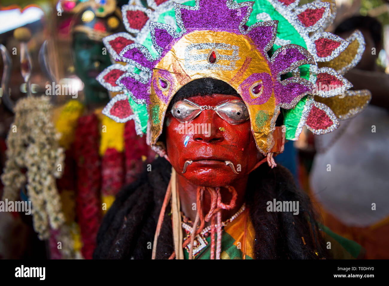 Mann kleiden, wie Hindu Gott, Thoothukudi, Tamil Nadu, Indien, Asien Stockfoto