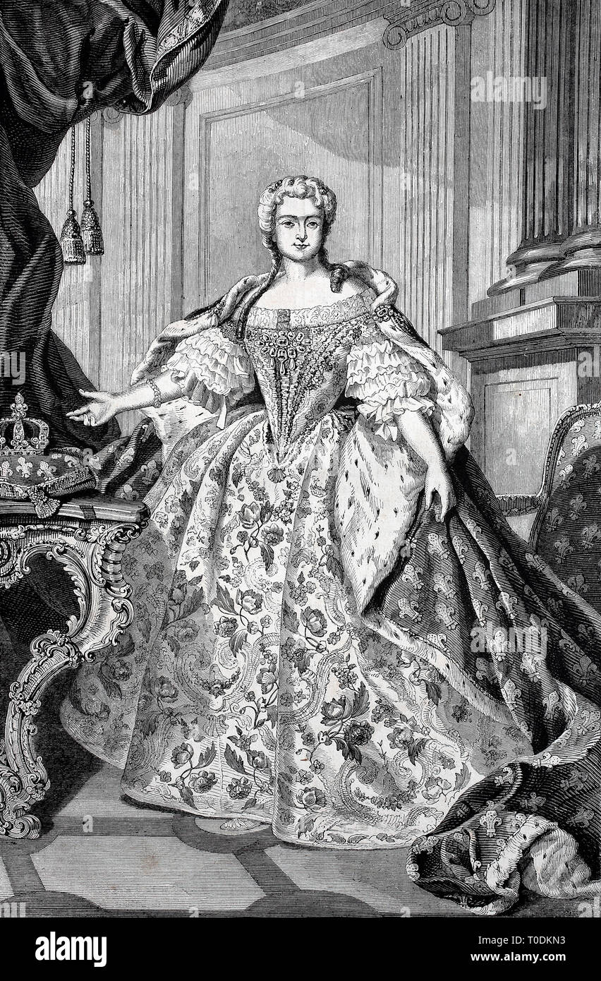 Digital verbesserte Reproduktion, Maria Karolina Zofia Felicja Leszczynska, geboren 1703, gestorben 1768, auch als Marie Leczinska, polnische Adelige und französische Königin, original woodprint Th 19. Jahrhundert bekannt Stockfoto