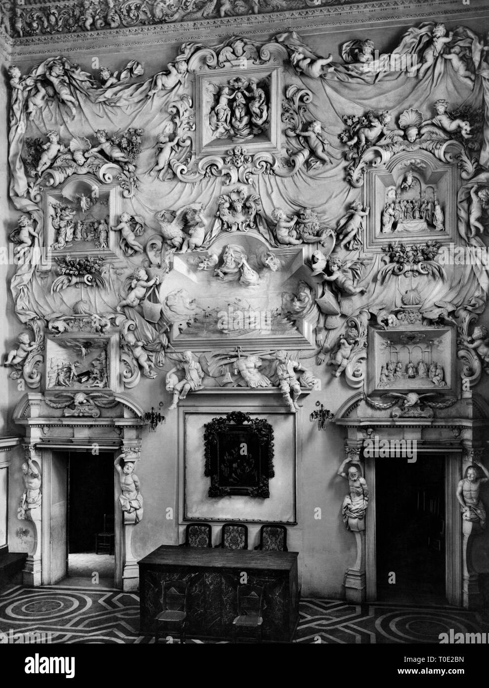 Oratorium des Hl. Cita, Stuck serpotta an der Wand des Chores, Palermo 1920 Stockfoto