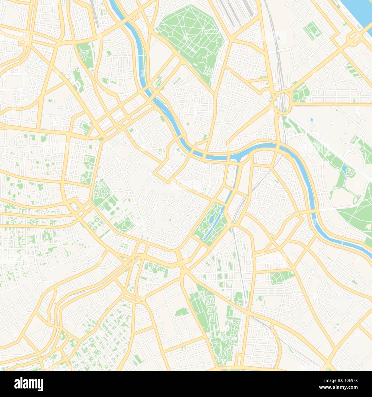 Druckbare Karte von Wien, Österreich, mit Haupt- und Nebenstraßen und größere Bahnen. Diese Karte ist sorgfältig für das Routing und die Platzierung von individuell gestalteten Stock Vektor
