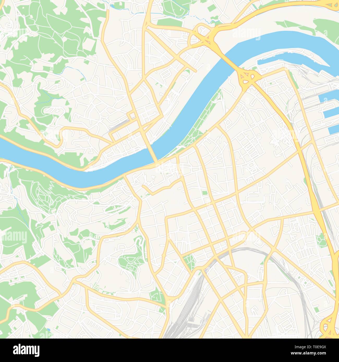 Druckbare Karte von Linz, Österreich mit Haupt- und Nebenstraßen und größere Bahnen. Diese Karte ist sorgfältig für das Routing und die Platzierung von einzelnen da konzipiert Stock Vektor