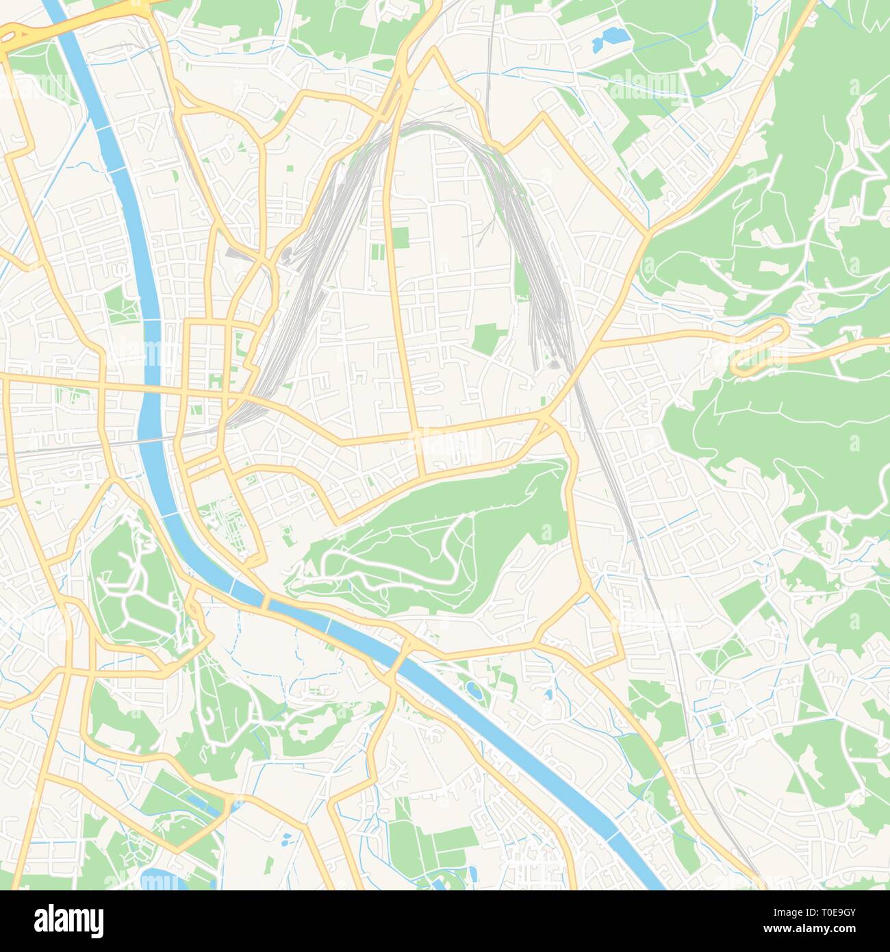 Druckbare Karte von Salzburg, Österreich mit Haupt- und Nebenstraßen und größere Bahnen. Diese Karte ist sorgfältig für Routing und Inverkehrbringen individua konzipiert Stock Vektor