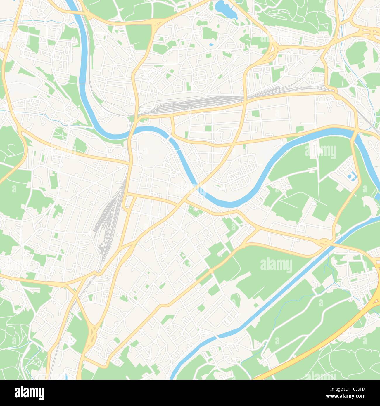 Druckbare Karte von Villach, Österreich mit Haupt- und Nebenstraßen und größere Bahnen. Diese Karte ist sorgfältig für das Routing und die Platzierung von individuell gestalteten Stock Vektor