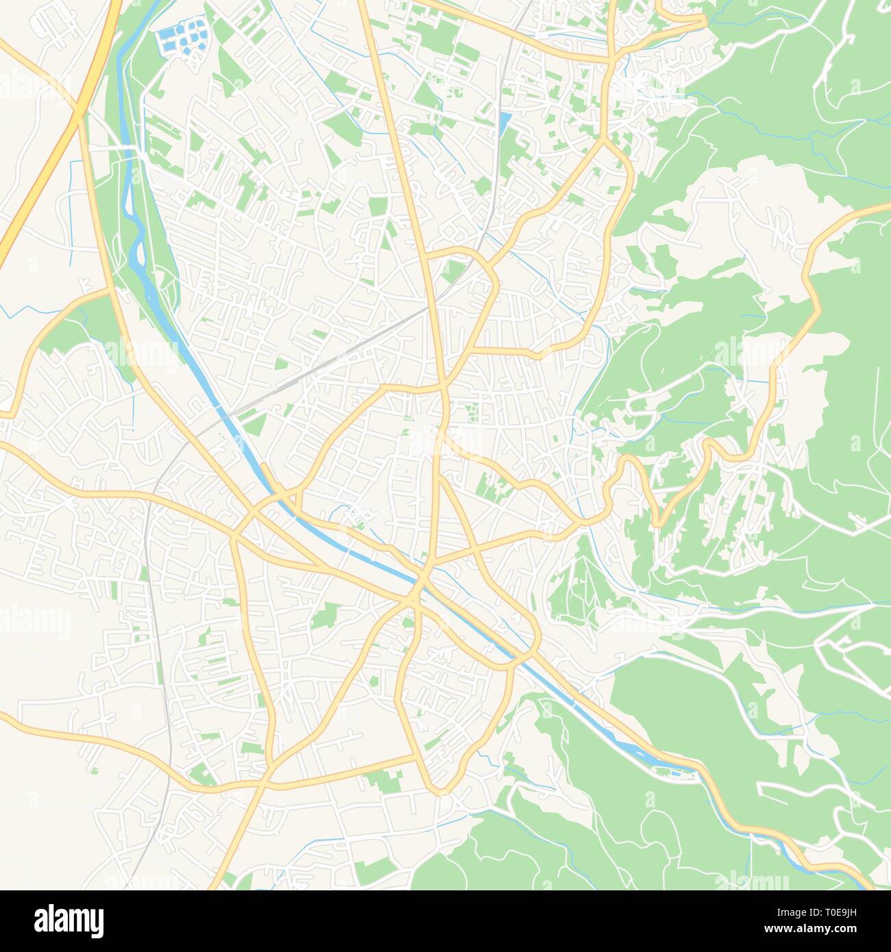 Druckbare Karte von Dornbirn, Österreich mit Haupt- und Nebenstraßen und größere Bahnen. Diese Karte ist sorgfältig für Routing und Inverkehrbringen individua konzipiert Stock Vektor