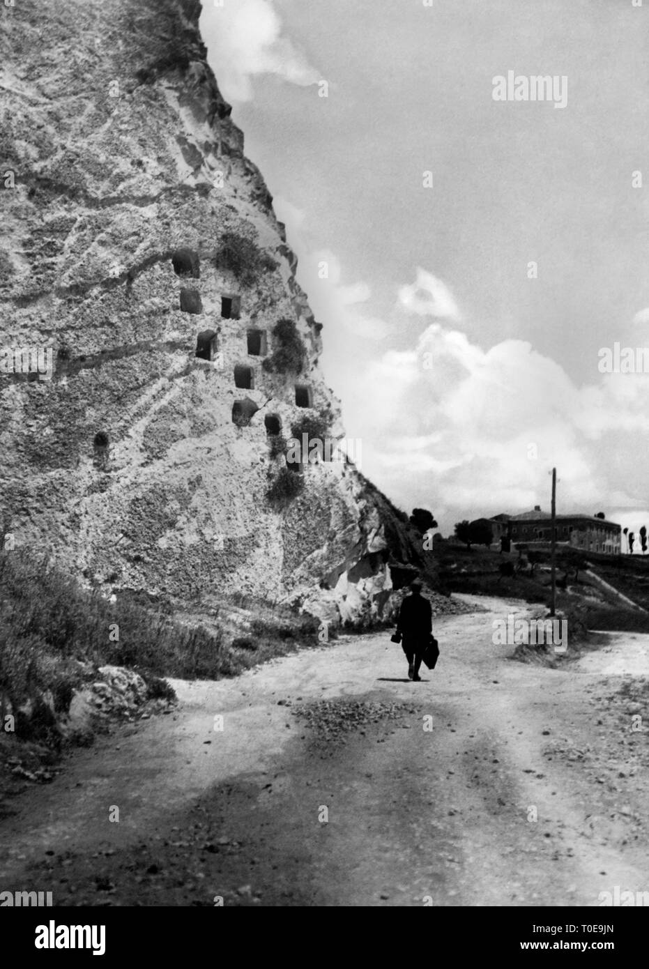 Höhlen von den Sarazenen, caltabellotta, Sizilien, Italien 1920 1930 Stockfoto