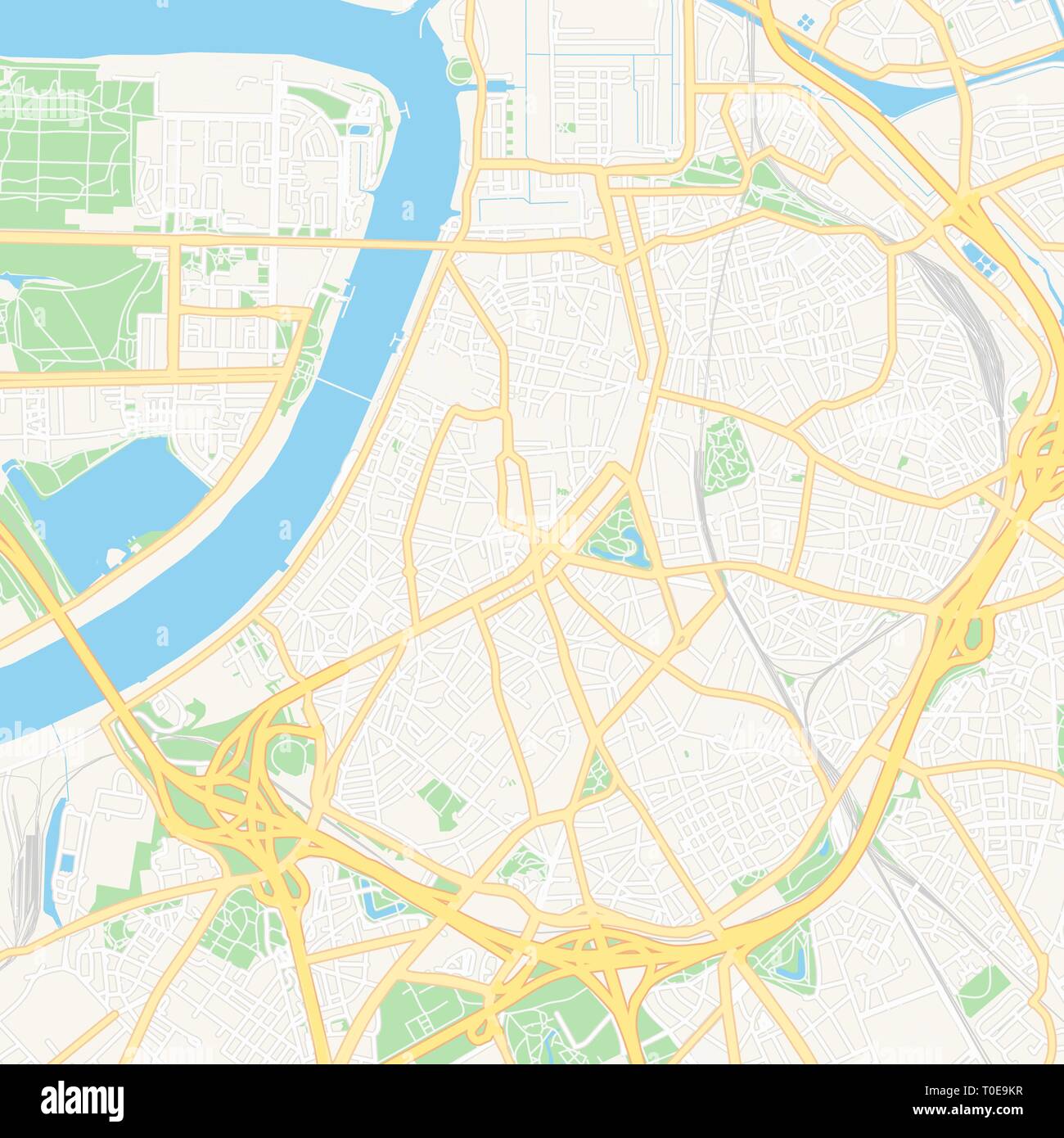 Druckbare Karte von Antwerpen, Belgien mit Haupt- und Nebenstraßen und größere Bahnen. Diese Karte ist sorgfältig für Routing und Inverkehrbringen individua konzipiert Stock Vektor