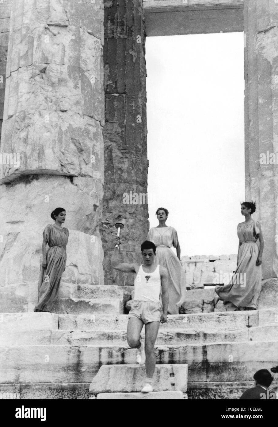 Akropolis, olympische Flamme, 1956 Stockfoto