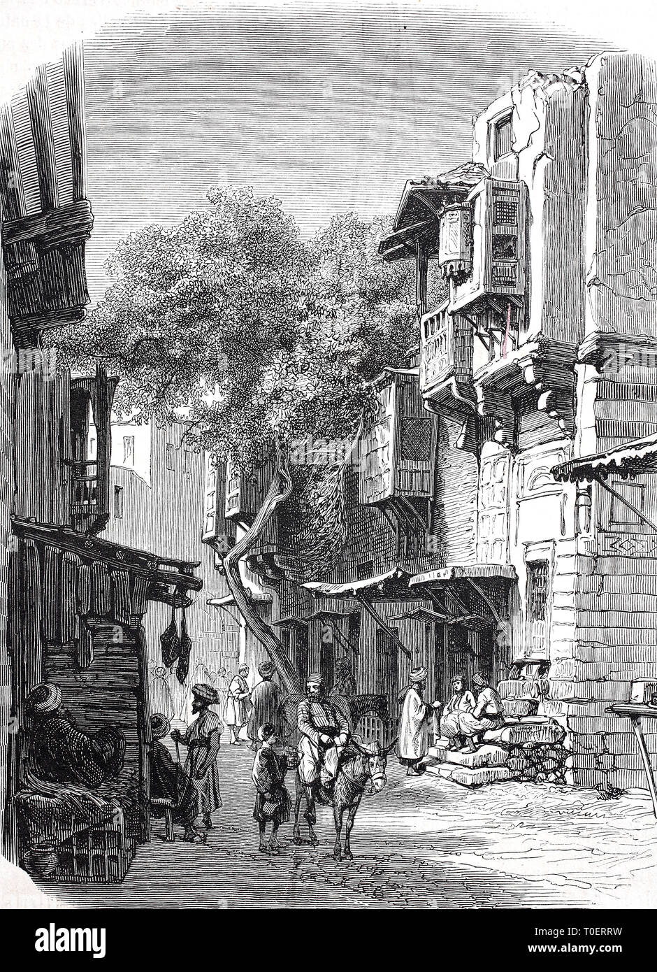 Digital verbesserte Reproduktion, Straße in Kairo, Ägypten, original woodprint Th 19. Stockfoto