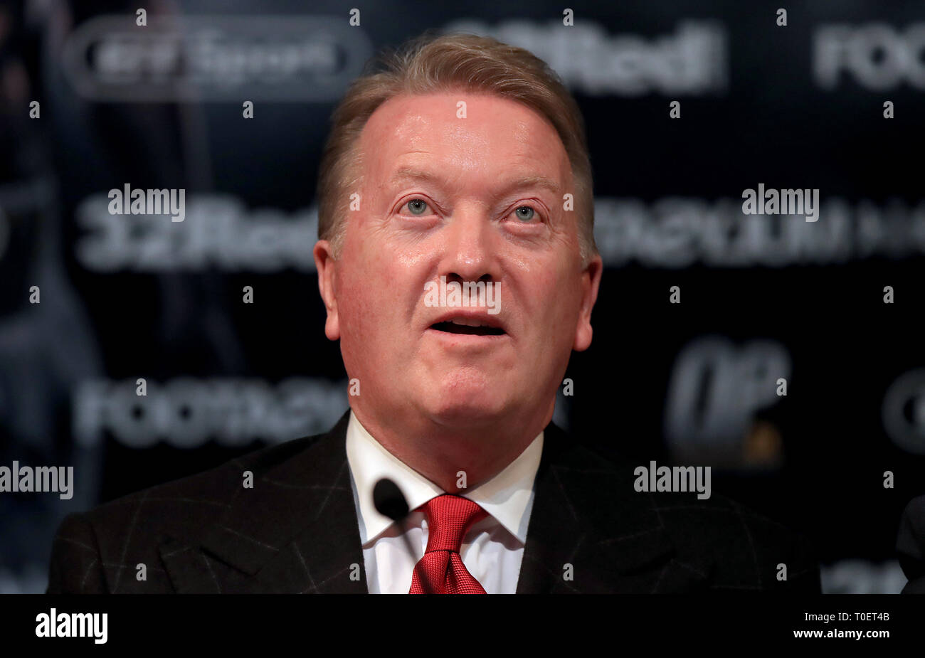 Veranstalter Frank Warren während der Pressekonferenz im Carriageworks Theater, Leeds. Stockfoto