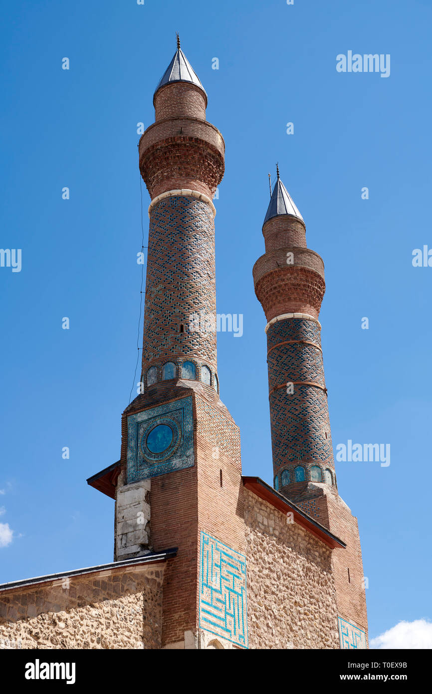 Die minarette der Gökmedrese oder Gök Medrese Sivas, Türkei Stockfoto