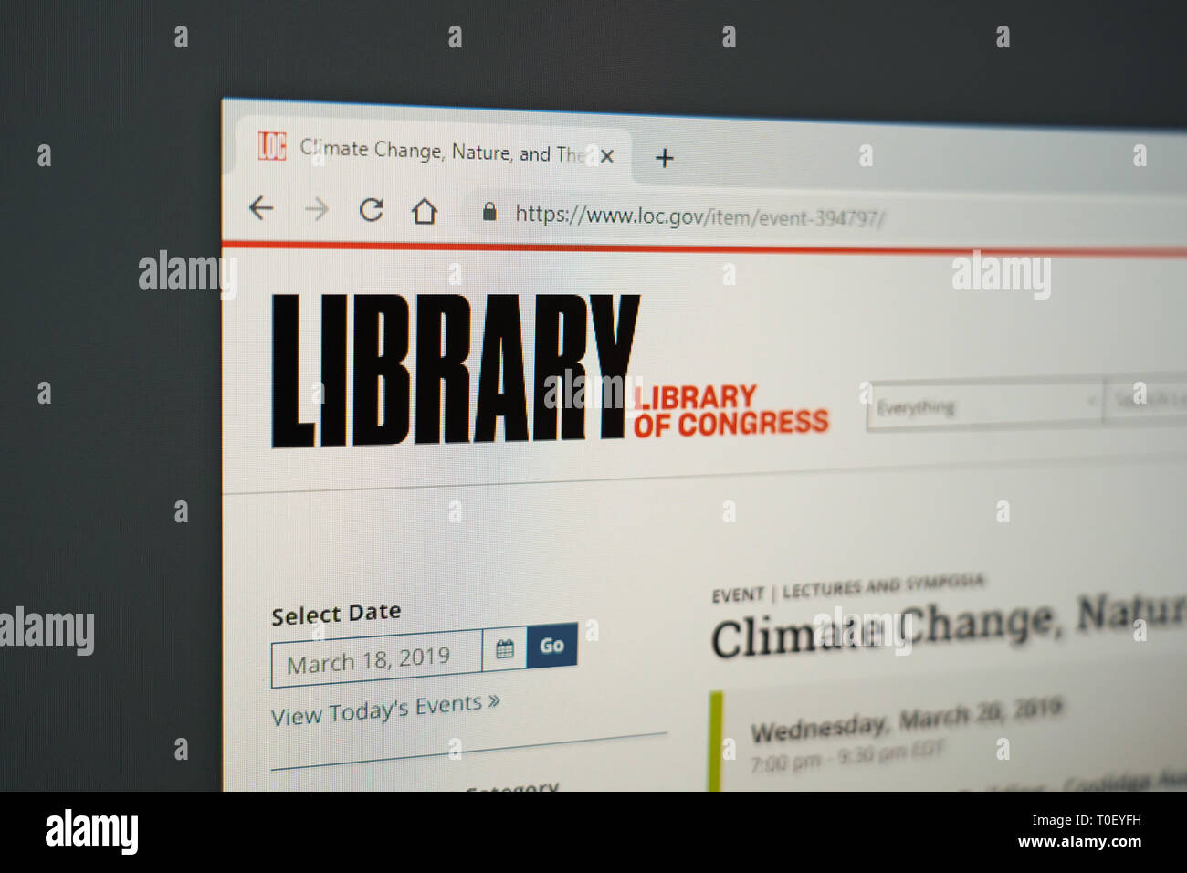 Bibliothek des Kongresses website Stockfoto