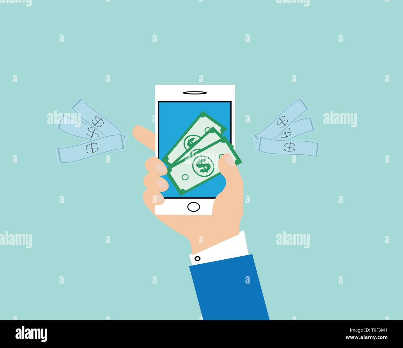 Mobile Payment Konzept. Vektor eines Business Smartphone Holding mit Kreditkarte Finanzdaten für Leistungen bezahlt Stock Vektor