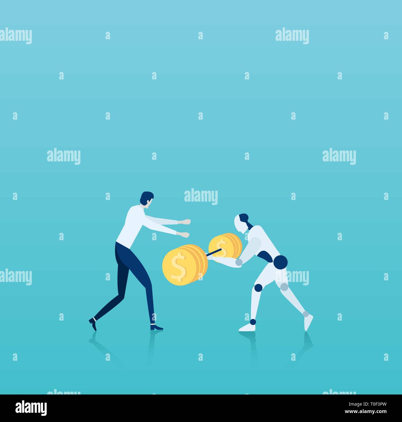 Vektor eines Roboters Unterstützung ein Geschäftsmann seine finanziellen Ziele zu erreichen. Stock Vektor