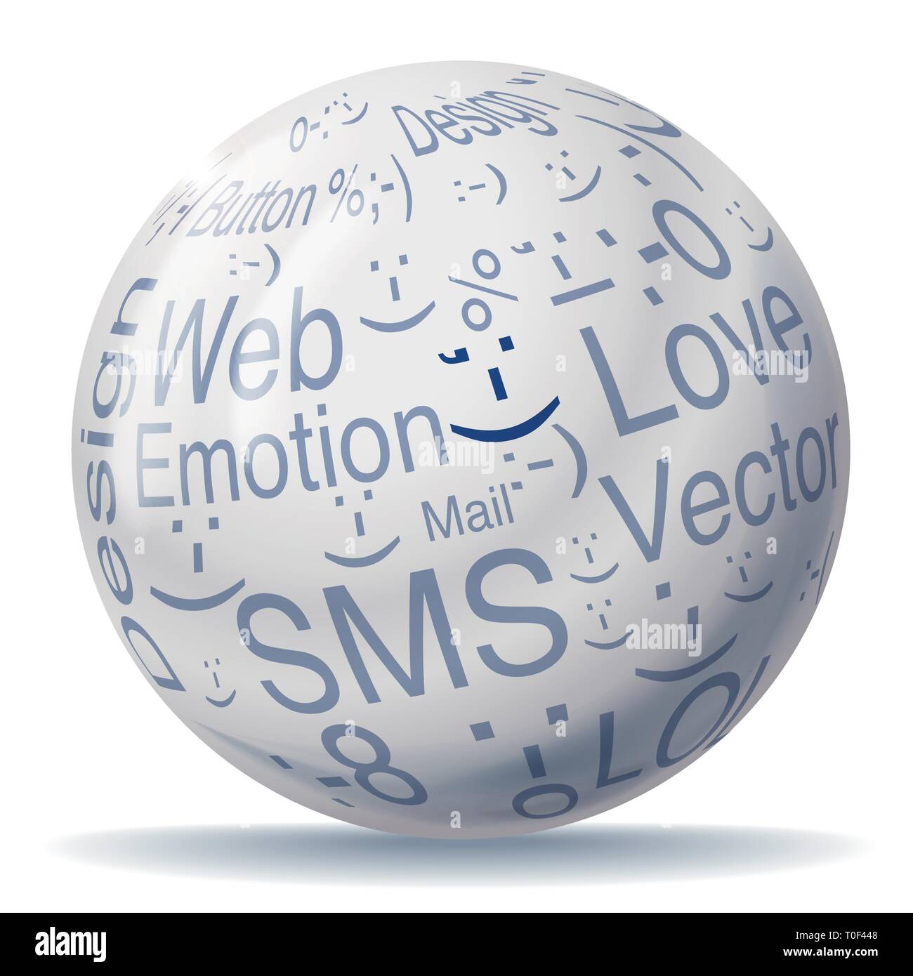 Enzyklopädie Ball mit Smileys und Emoticons. Stock Vektor