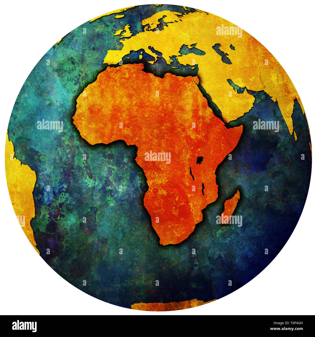 Globus Karte mit dem Gebiet der afrikanische Kontinent in der Mitte Stockfoto