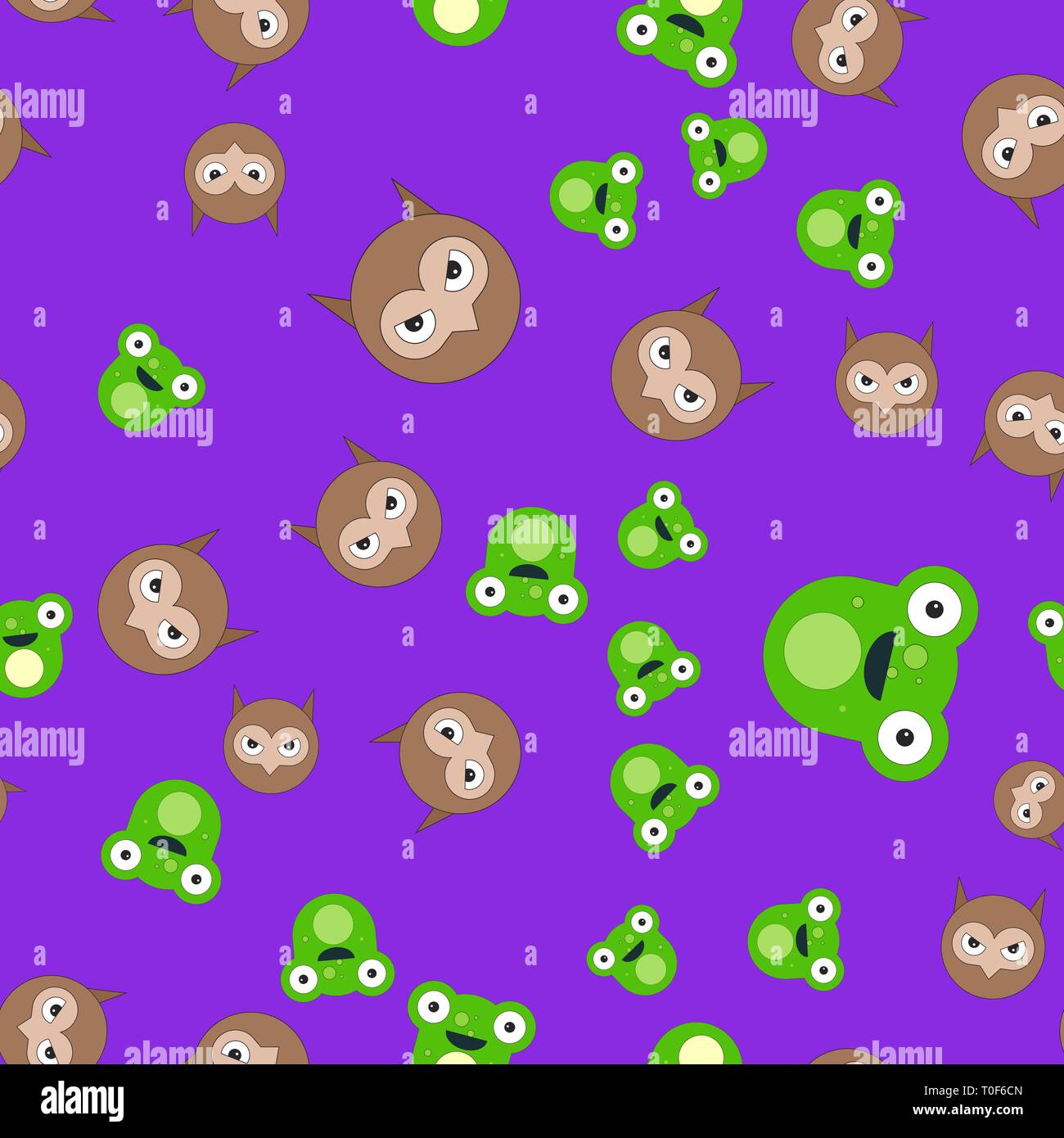 Nahtlose Muster der Leiter eine Eule und ein Frosch. Vector Illustration im Cartoon Stil auf einem farbigen Hintergrund. Stock Vektor