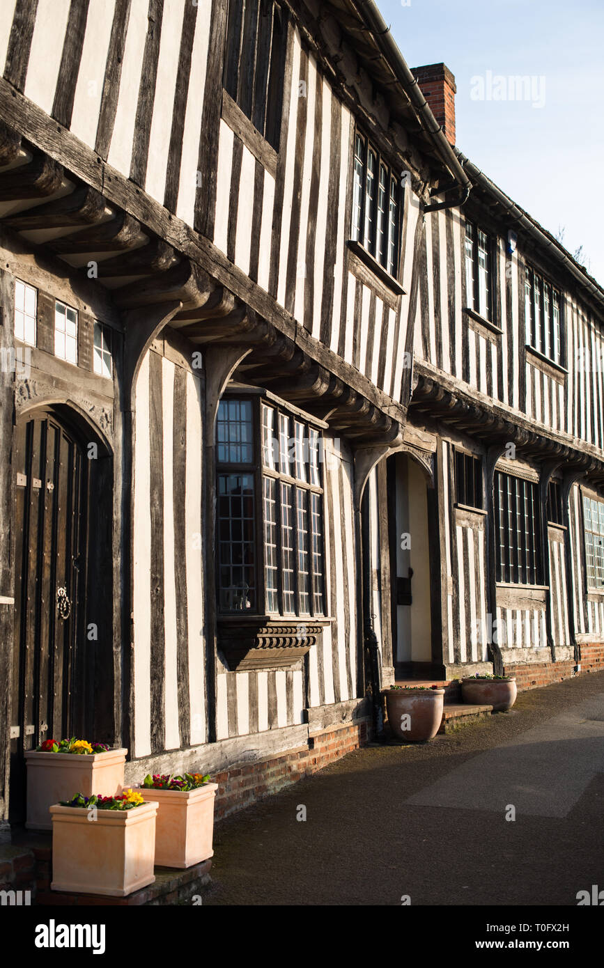Fachwerkhäuser mittelalterlichen Cottages, Lavenham, Suffolk, England, Vereinigtes Königreich Stockfoto