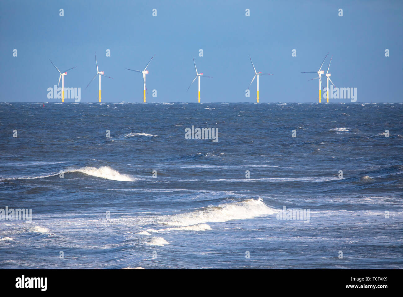 Wangerooge Insel, Ostfriesland, Wattenmeer, Windpark vor der Küste, Ostfriesland, Norddeutschland, Nordseeküste, Stockfoto