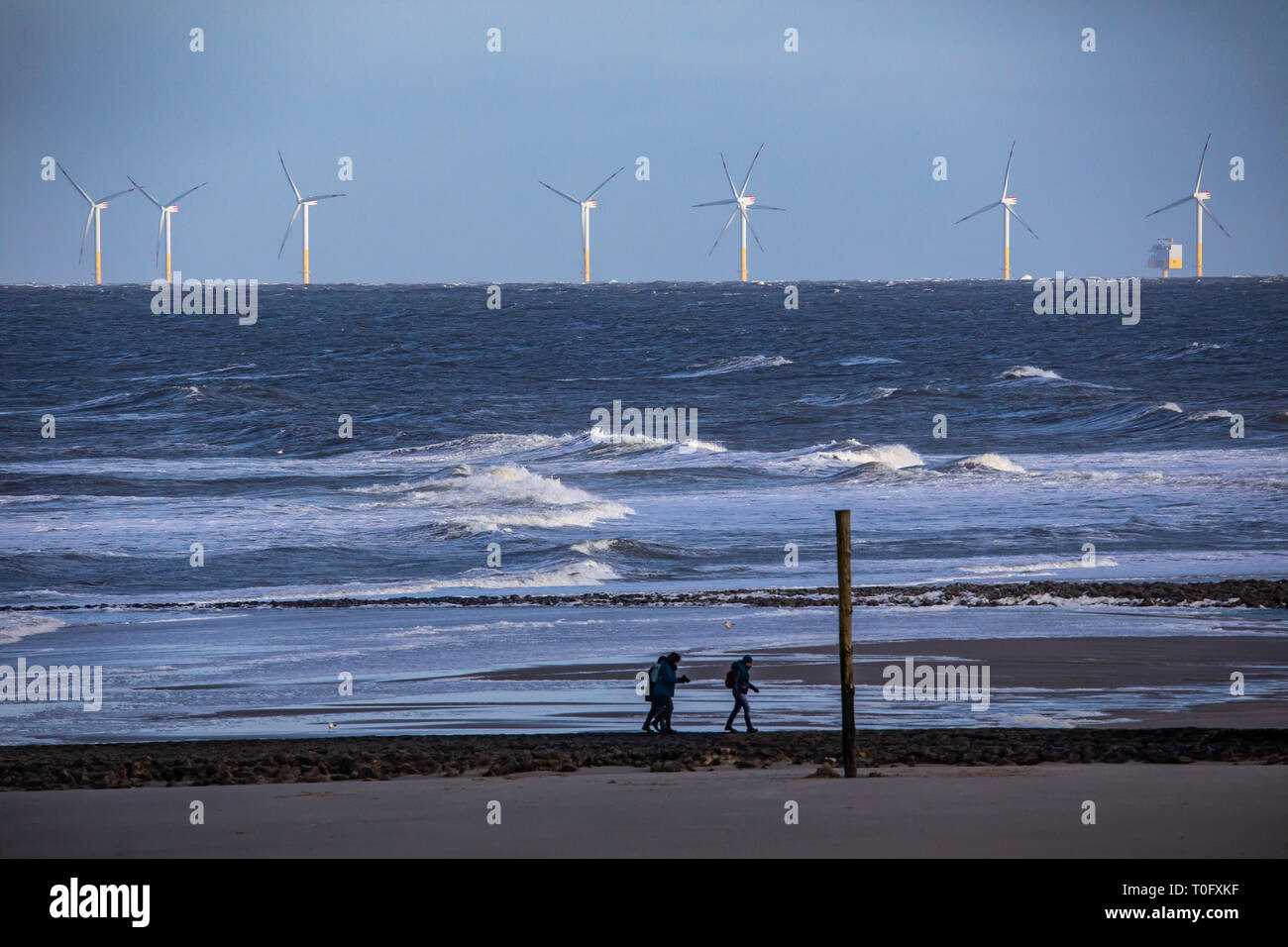 Wangerooge Insel, Ostfriesland, Wattenmeer, Windpark vor der Küste, Ostfriesland, Norddeutschland, Nordseeküste, Stockfoto