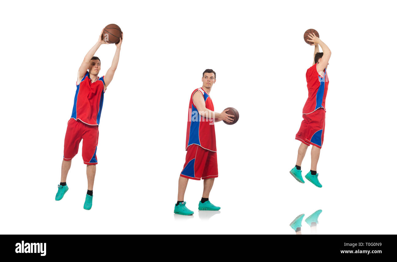 Junge Basketballer isoliert auf weiss Stockfoto