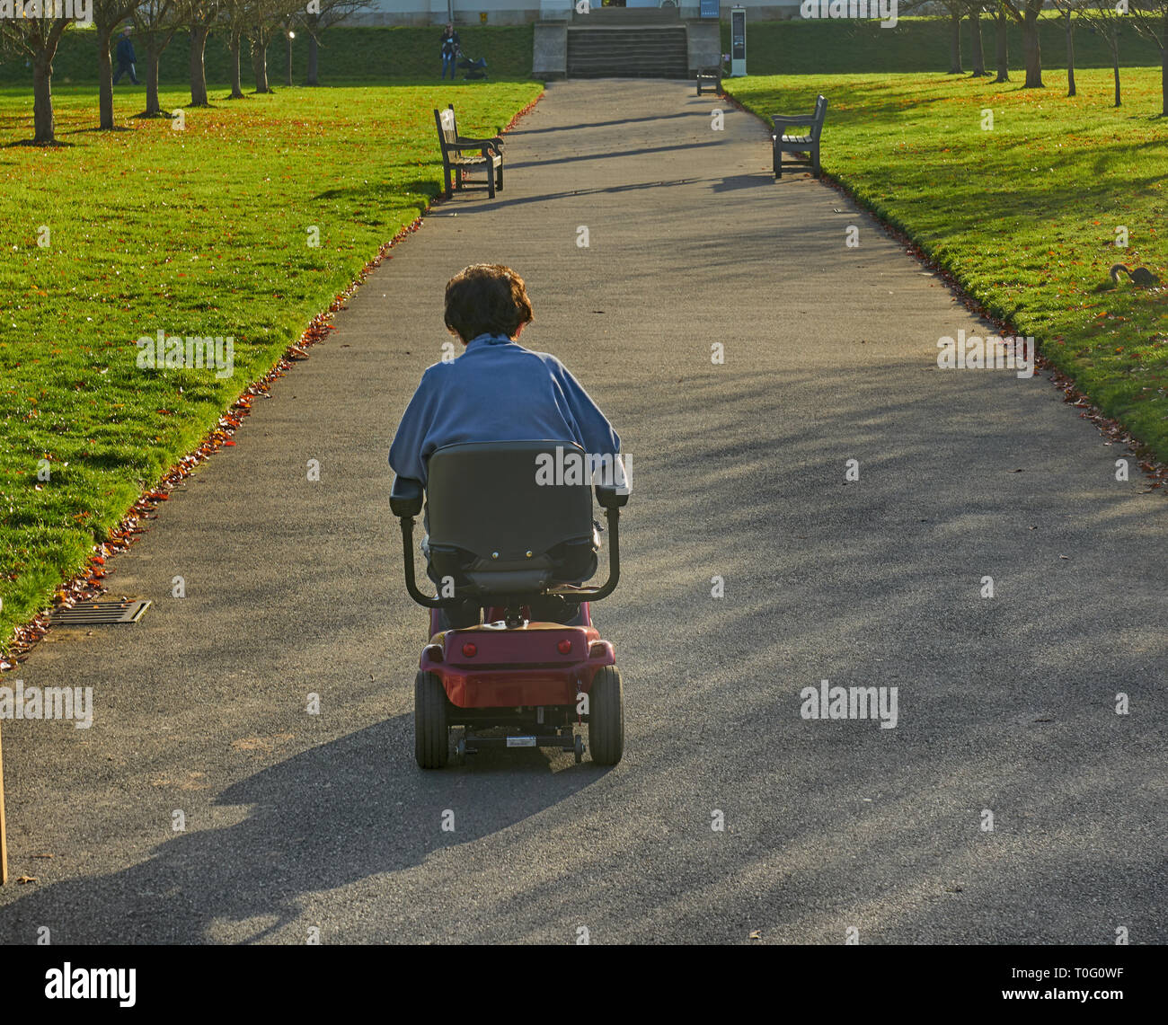 Behinderte Frau. Behinderung. elektrischen Rollstuhl. eingeschränkter Mobilität Stockfoto