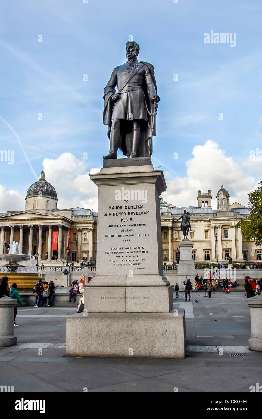 London, UK, 30. Oktober 2012: Statue von Sir Henry Havelock am Trafalgar Square Stockfoto