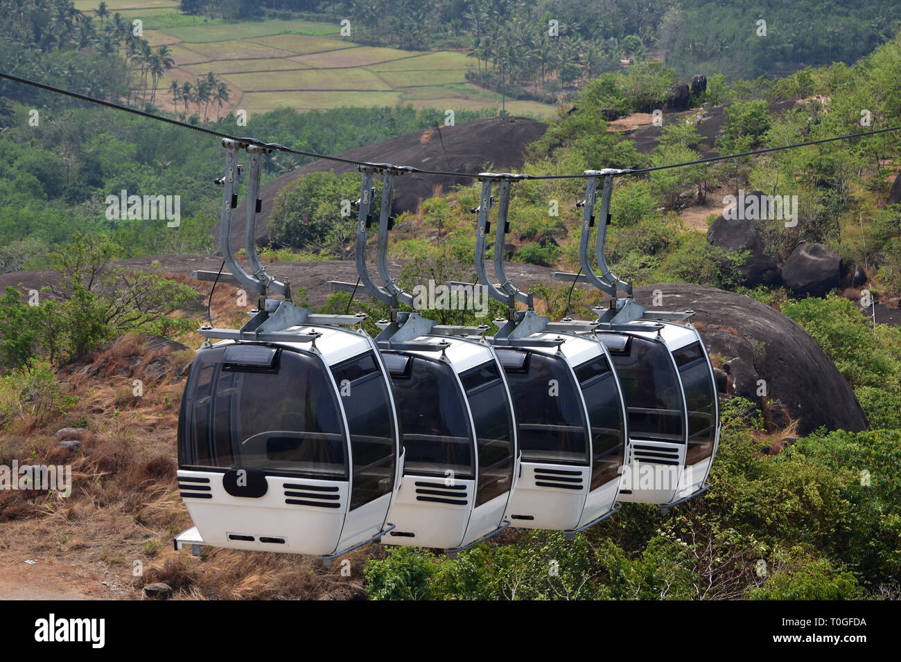 Kollam, Kerala, Indien - 2. März 2019: Ultra-moderne Seilbahn Stockfoto