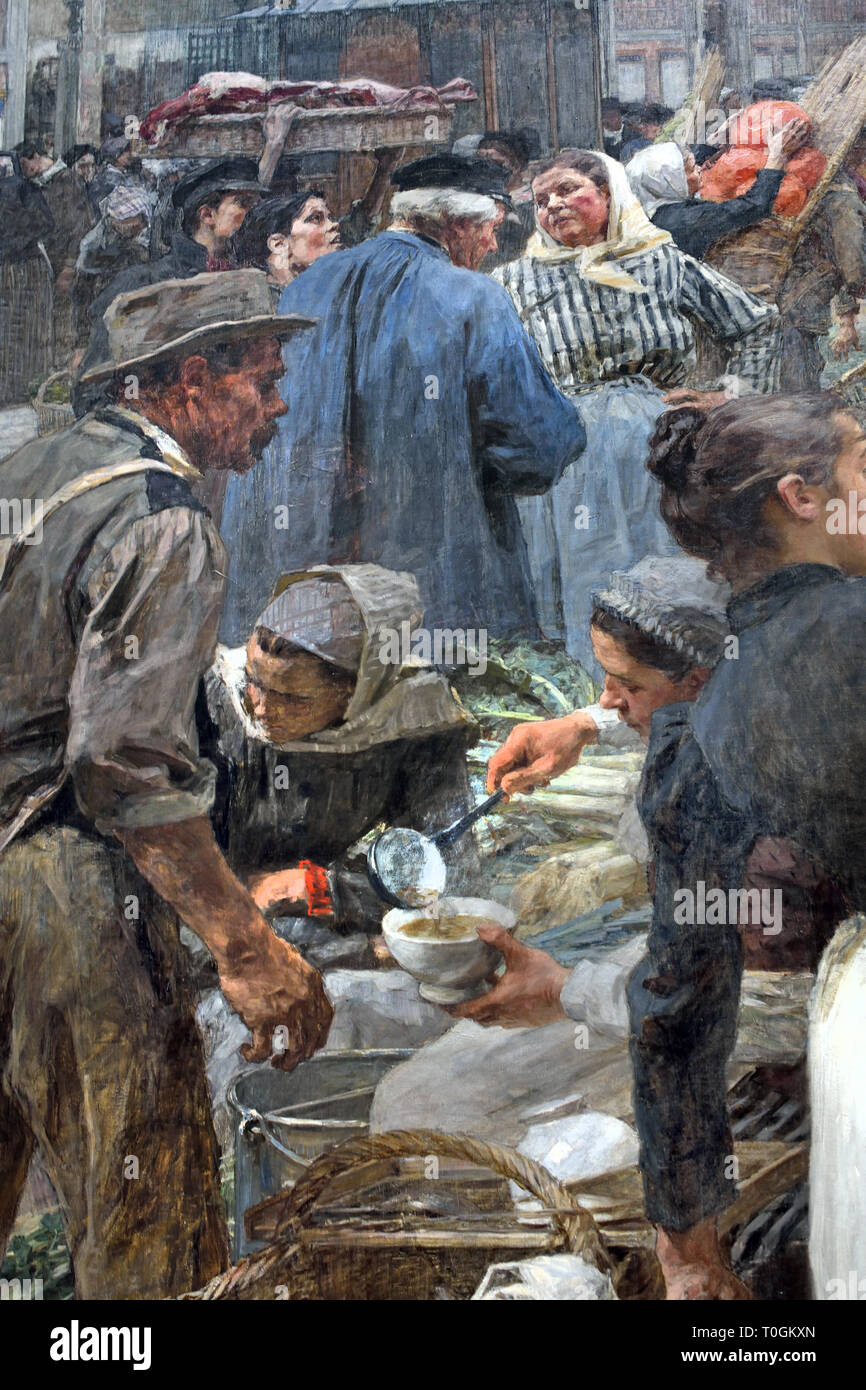 Les Halles 1895 Léon Lhermitte 1844-1925, Französisch, Frankreich. (Les Halles de Paris - Die Hallen, war Paris der zentralen Markt mit frischen Lebensmitteln. Das Hotel liegt im Herzen der Stadt, es wurde 1971 abgerissen und ersetzt mit dem Forum des Halles, einem modernen Einkaufszentrum) Stockfoto