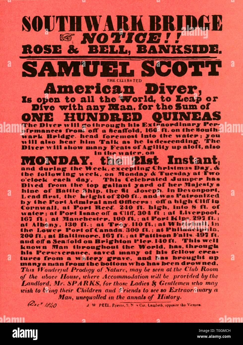 Werbung für Stunt Shows von Samuel Scott, 1840, (1948). Schöpfer: Unbekannt. Stockfoto