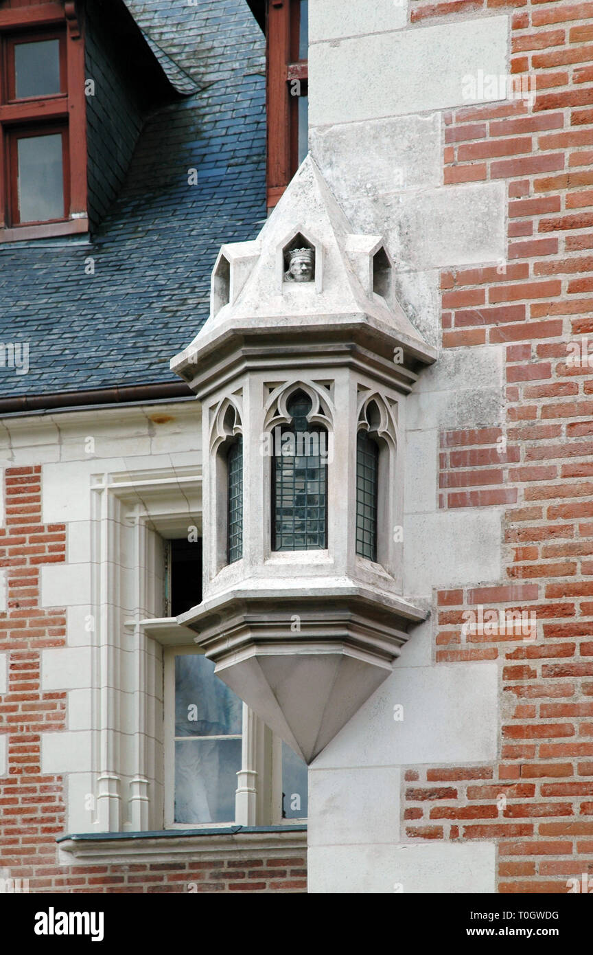 Erkerfenster auf Schloss Clos LucÃ © in Amboise, letzter Wohnsitz von Leonardo da Vinci Stockfoto