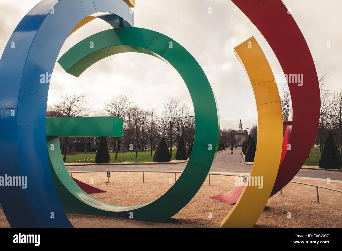 Glasgow Commonwealth-Spiele 2014 Skulptur in Glasgow Green. Wie das große G bekannt Stockfoto
