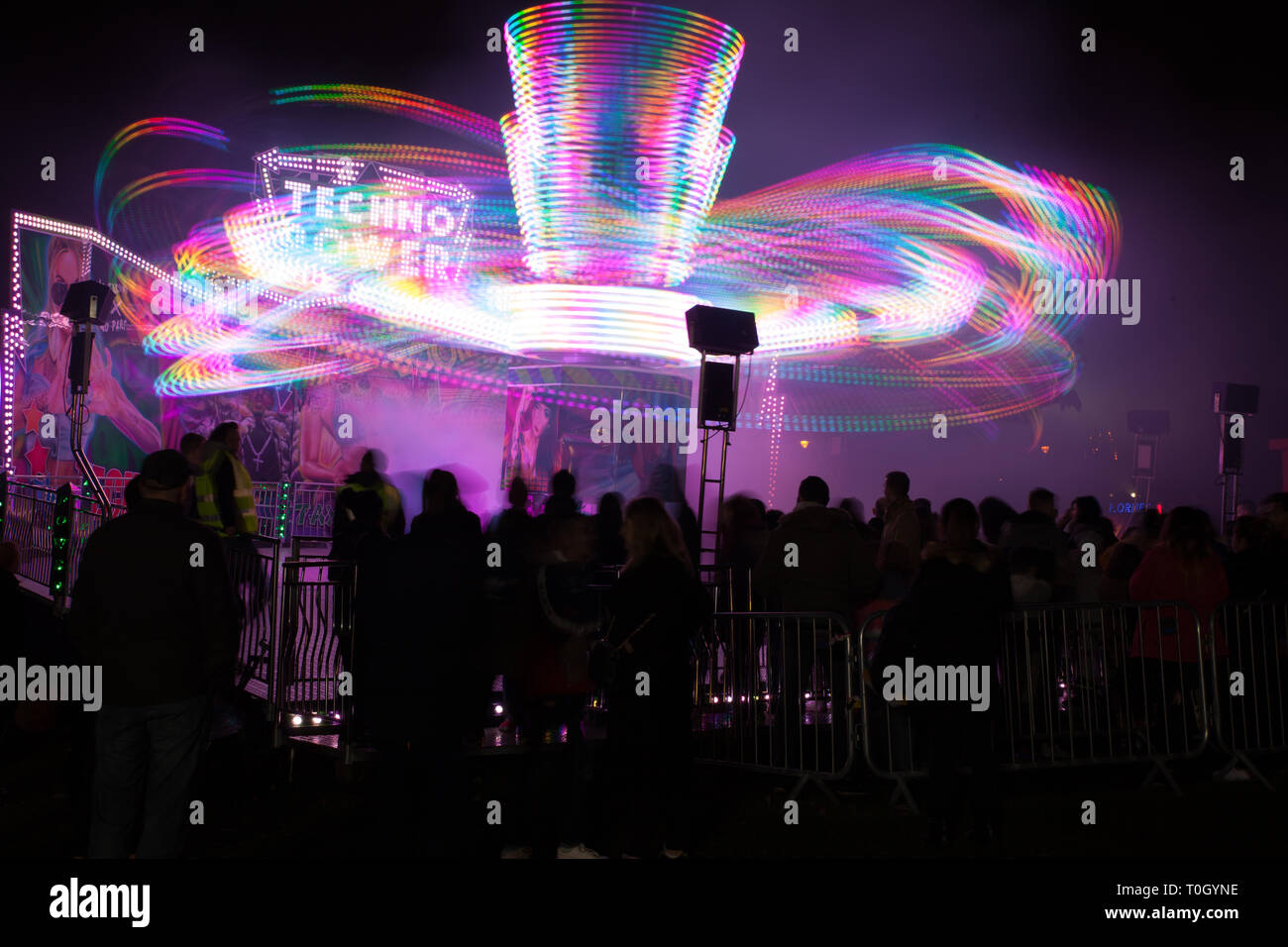 Eine bunte Messe Fahrt mit einer langen Belichtungszeit Glasgow Stockfoto